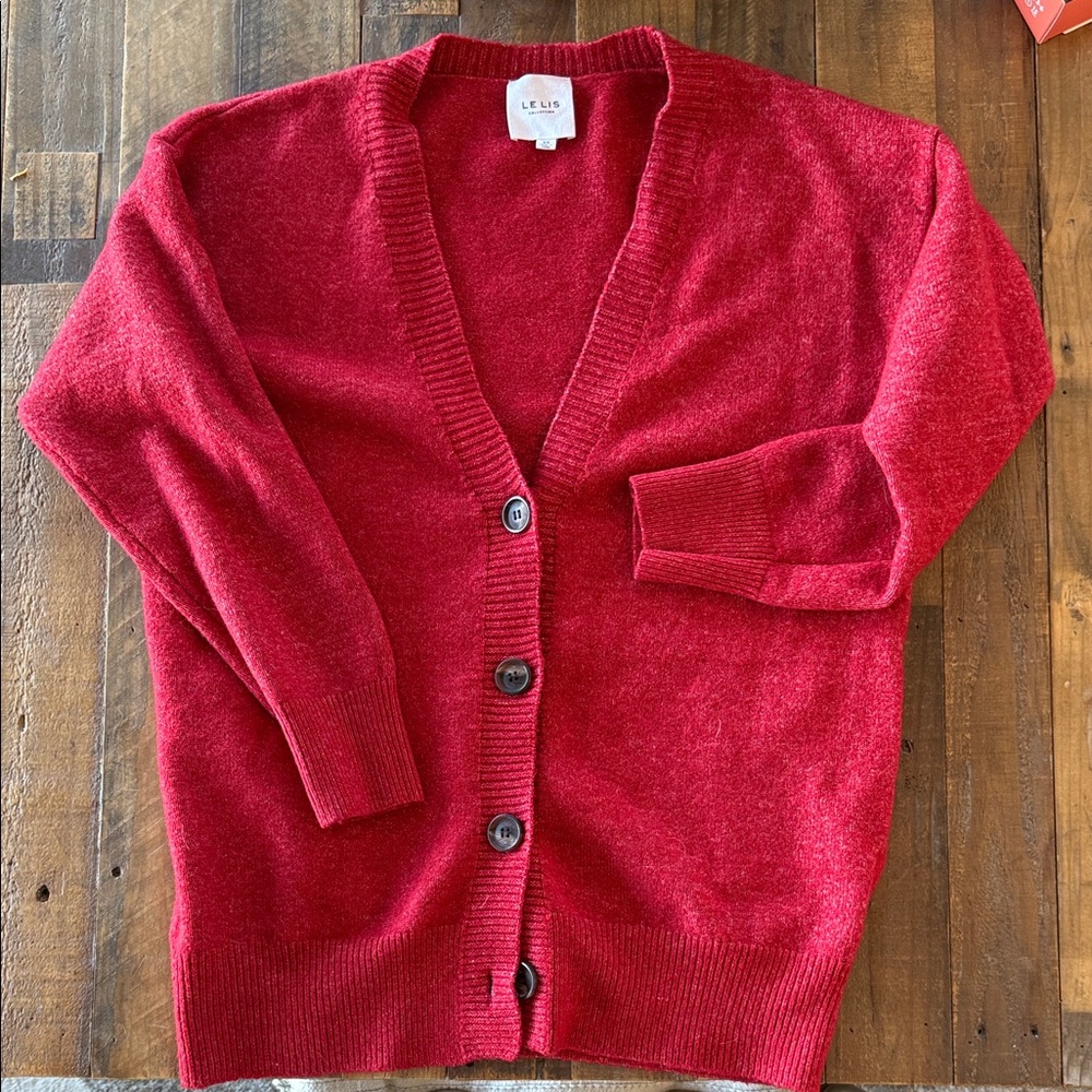 LELIS  Classic Red Button-Up Cardigan